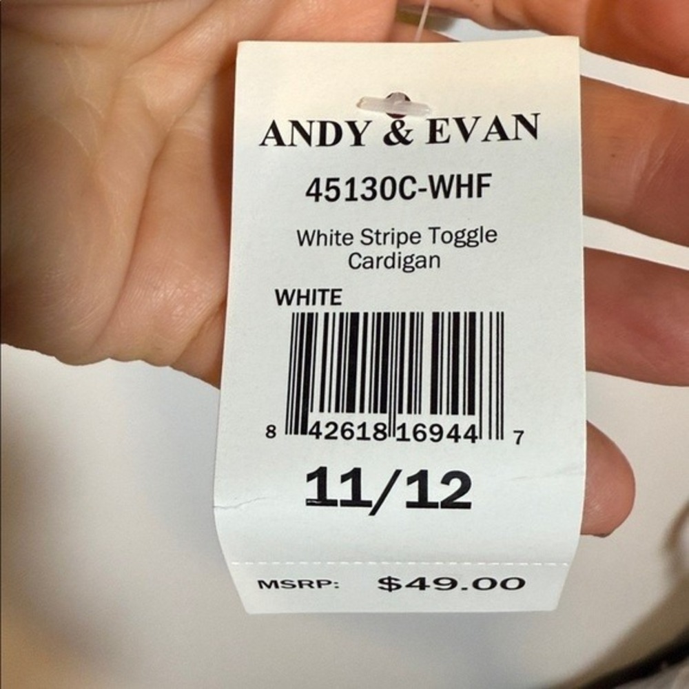 Andy & Evan Kid's Preppy Cream Blue Stripe Toggle Cardigan Sweater Size 11/12 - Picture 6 of 9